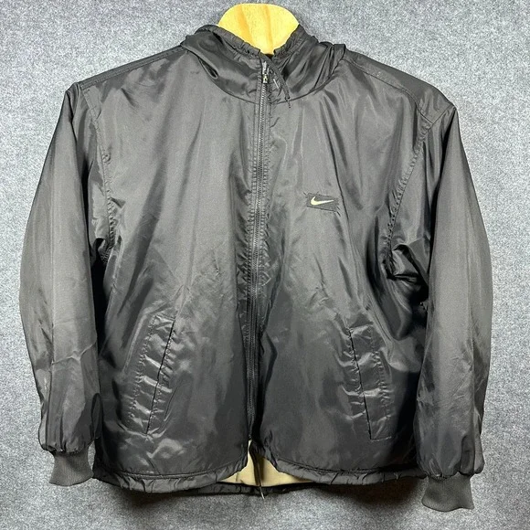 Vintage Y2K Nike Men's M Black Tan Reversible Therma-Fit Jacket Nylon Fleece - Picture 1 of 16